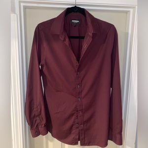 Burgundy Slim Button-Down Wrinkle-Resistant Performance Dress Shirt Size Small